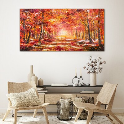 Tableau imprimé sur verre Reflets d'automne dans la forêt