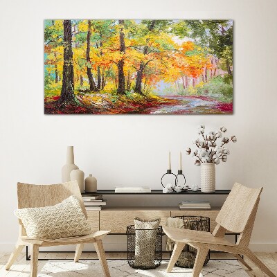 Tableau verre imprimé Allée d'arbres d'automne