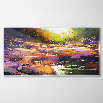 Tableau photo sur verre Paysage coloré au bord de la rivière