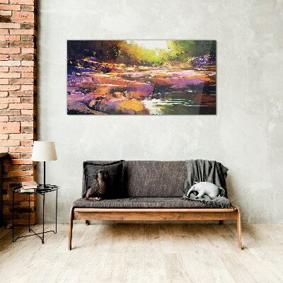 Tableau photo sur verre Paysage coloré au bord de la rivière