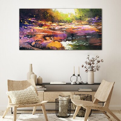 Tableau photo sur verre Paysage coloré au bord de la rivière