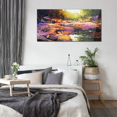 Tableau photo sur verre Paysage coloré au bord de la rivière