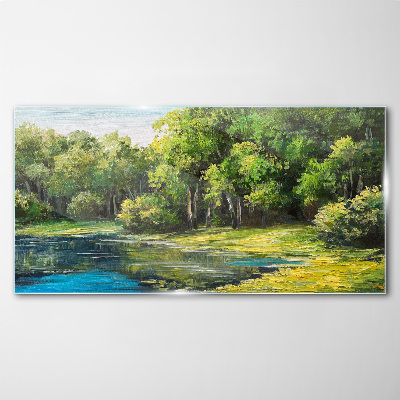 Tableau en verre Paysage verdoyant au bord de l'eau