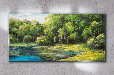 Tableau en verre Paysage verdoyant au bord de l'eau