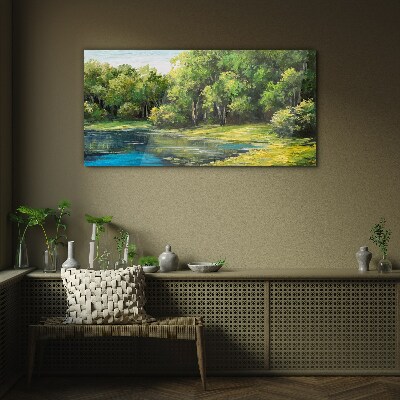 Tableau en verre Paysage verdoyant au bord de l'eau