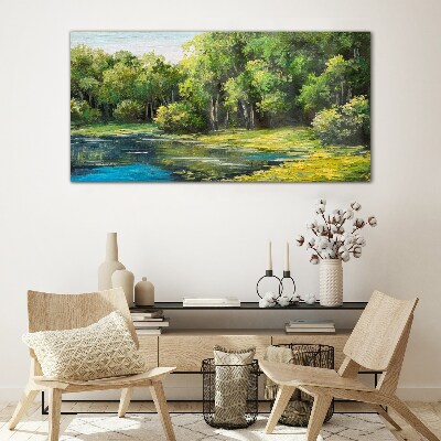 Tableau en verre Paysage verdoyant au bord de l'eau