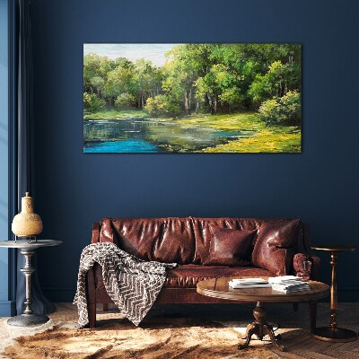 Tableau en verre Paysage verdoyant au bord de l'eau