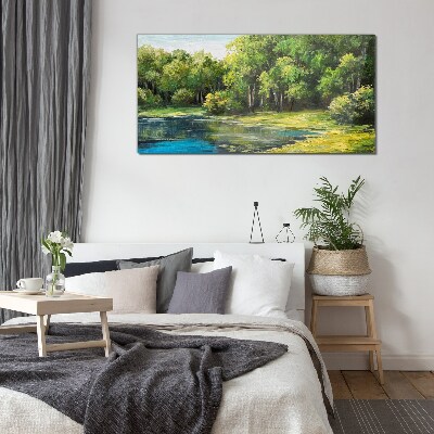 Tableau en verre Paysage verdoyant au bord de l'eau
