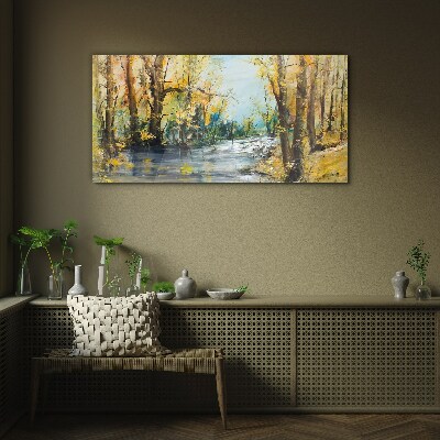 Tableau verre imprimé Paysage d'automne au bord de la rivière