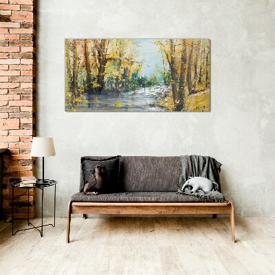 Tableau verre imprimé Paysage d'automne au bord de la rivière