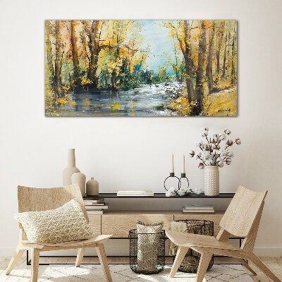 Tableau verre imprimé Paysage d'automne au bord de la rivière