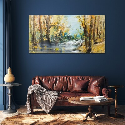 Tableau verre imprimé Paysage d'automne au bord de la rivière