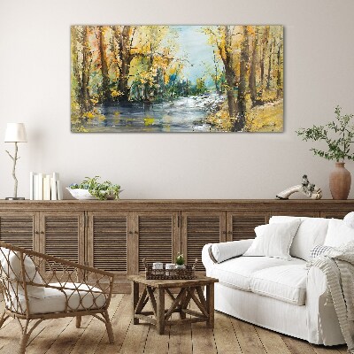 Tableau verre imprimé Paysage d'automne au bord de la rivière