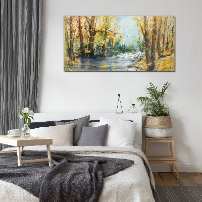 Tableau verre imprimé Paysage d'automne au bord de la rivière