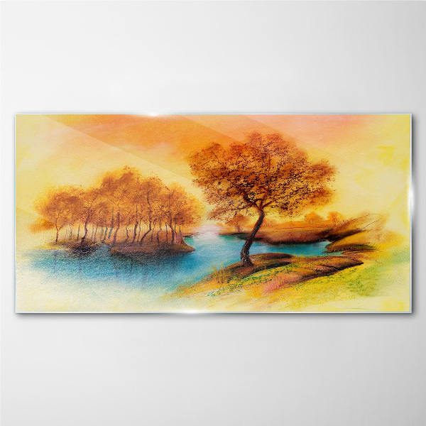 Tableau sur verre Mélodie d'automne au bord de l'eau