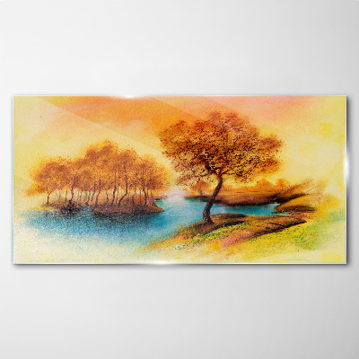 Tableau sur verre Mélodie d'automne au bord de l'eau