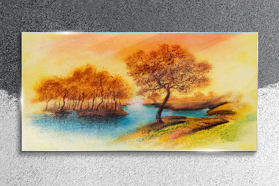 Tableau sur verre Mélodie d'automne au bord de l'eau