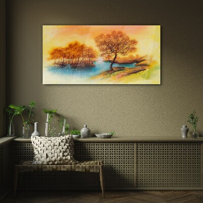 Tableau sur verre Mélodie d'automne au bord de l'eau