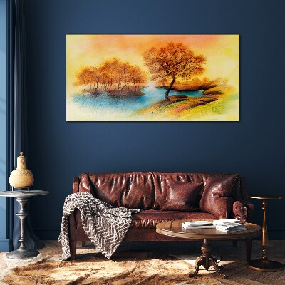 Tableau sur verre Mélodie d'automne au bord de l'eau