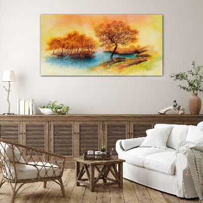 Tableau sur verre Mélodie d'automne au bord de l'eau