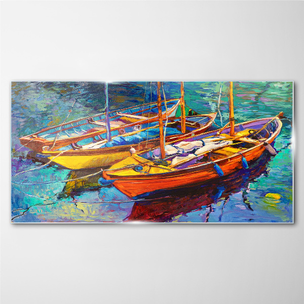 Tableau sur verre Bateaux colorés sur une eau calme