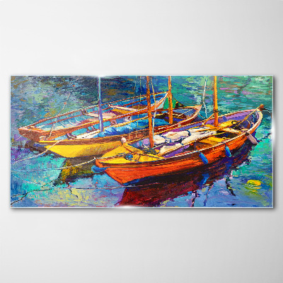Tableau sur verre Bateaux colorés sur une eau calme