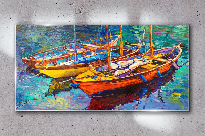 Tableau sur verre Bateaux colorés sur une eau calme