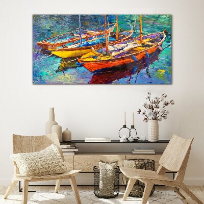 Tableau sur verre Bateaux colorés sur une eau calme