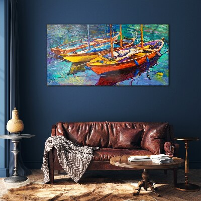 Tableau sur verre Bateaux colorés sur une eau calme