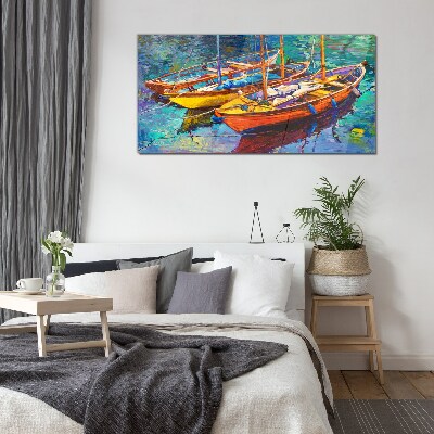 Tableau sur verre Bateaux colorés sur une eau calme
