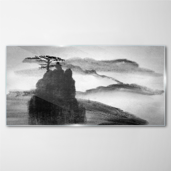 Tableau en verre Un arbre solitaire sur une montagne rocheuse
