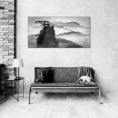 Tableau en verre Un arbre solitaire sur une montagne rocheuse