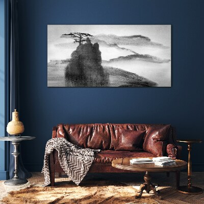 Tableau en verre Un arbre solitaire sur une montagne rocheuse