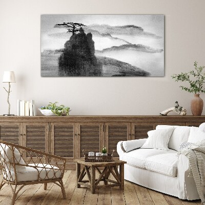 Tableau en verre Un arbre solitaire sur une montagne rocheuse