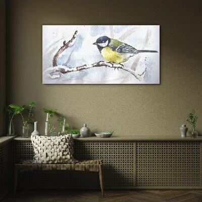 Tableau imprimé sur verre Oiseau chanteur d'hiver sur une branche