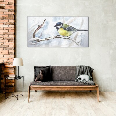 Tableau imprimé sur verre Oiseau chanteur d'hiver sur une branche