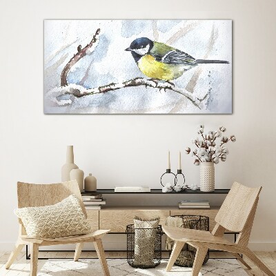Tableau imprimé sur verre Oiseau chanteur d'hiver sur une branche