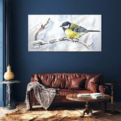 Tableau imprimé sur verre Oiseau chanteur d'hiver sur une branche