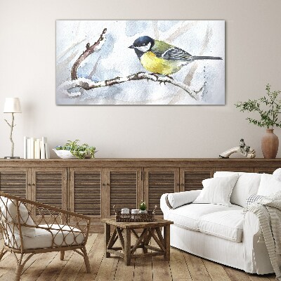 Tableau imprimé sur verre Oiseau chanteur d'hiver sur une branche