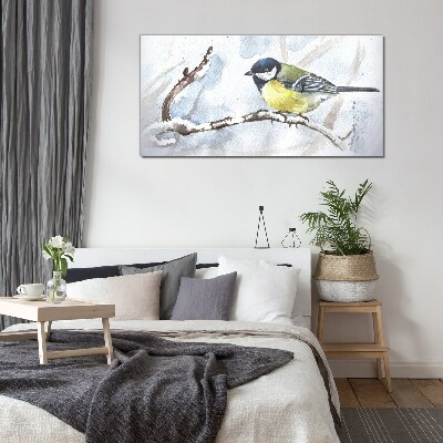 Tableau imprimé sur verre Oiseau chanteur d'hiver sur une branche