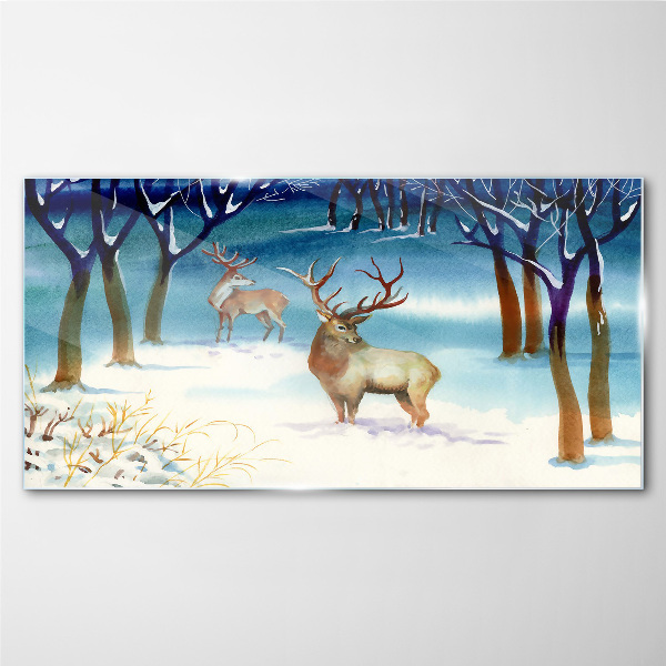 Tableau verre imprimé Paysage d'hiver avec un cerf