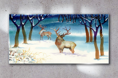 Tableau verre imprimé Paysage d'hiver avec un cerf