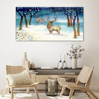 Tableau verre imprimé Paysage d'hiver avec un cerf