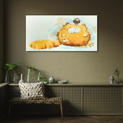 Tableau photo sur verre Un chat avec un oiseau