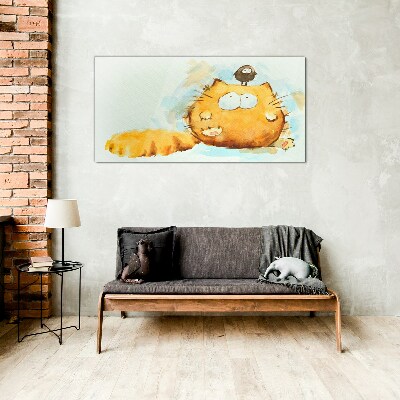Tableau photo sur verre Un chat avec un oiseau