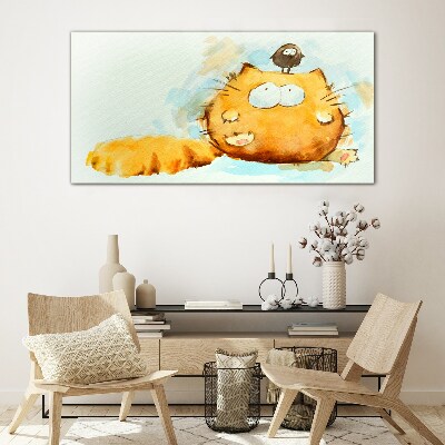 Tableau photo sur verre Un chat avec un oiseau
