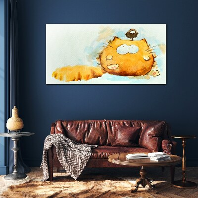 Tableau photo sur verre Un chat avec un oiseau
