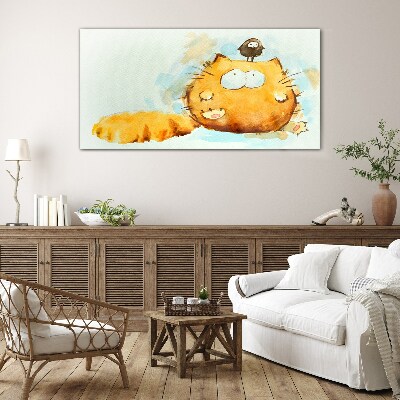 Tableau photo sur verre Un chat avec un oiseau