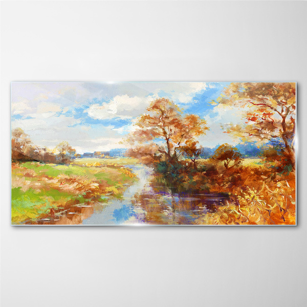 Tableau photo sur verre Paysage d'automne au bord de la rivière