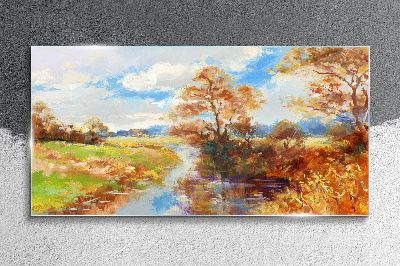 Tableau photo sur verre Paysage d'automne au bord de la rivière